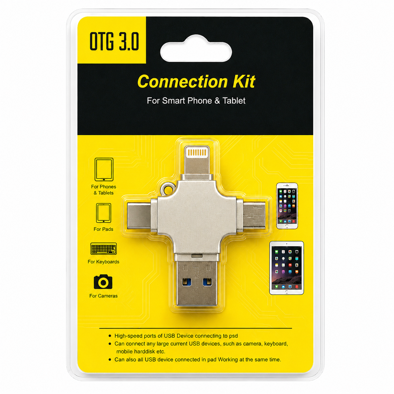 تبدیل رم ریدر OTG 3.0 چهارکاره (Lightning / USB-C / Micro USB / USB-A)