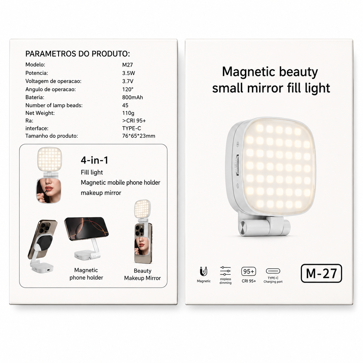چراغ سلفی و نور پرکن مغناطیسی مدل M-27 (4 در 1)